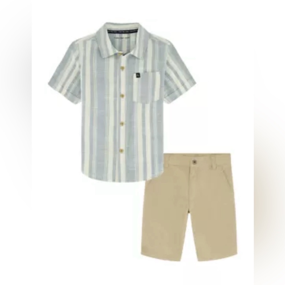Calvin Klein Baby Boys 2-Piece Striped Woven Button Front and Washed Twill Short